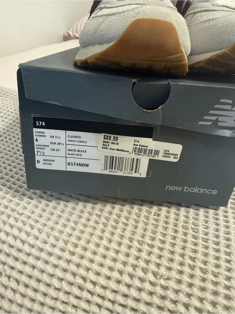 New Balance Cream & Burgundy Suede Sneakers